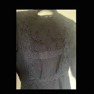 Topshop 3/4 sleeve sheer lace folk dress mock neck